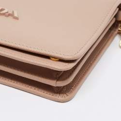 Pre Owned Prada Cipra Beige Saffiano Lux Leather Logo Flap Chain Clutch 