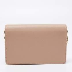 Pre Owned Prada Cipra Beige Saffiano Lux Leather Logo Flap Chain Clutch 