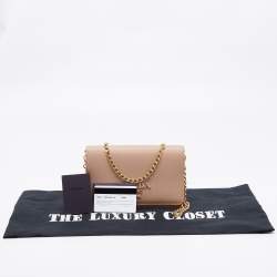 Pre Owned Prada Cipra Beige Saffiano Lux Leather Logo Flap Chain Clutch 