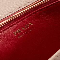 Pre Owned Prada Cipra Beige Saffiano Lux Leather Logo Flap Chain Clutch 