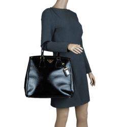 Pre Owned Prada Black Saffiano Lux Leather Parabole Shopping Tote