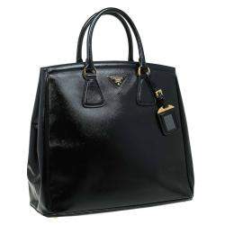 Pre Owned Prada Black Saffiano Lux Leather Parabole Shopping Tote