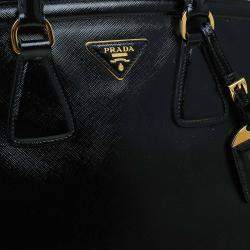 Pre Owned Prada Black Saffiano Lux Leather Parabole Shopping Tote