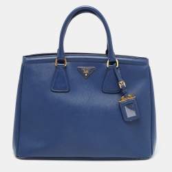 Pre Owned Prada Blue Saffiano Leather Parabole Tote