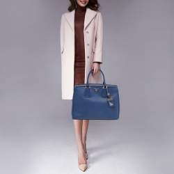 Pre Owned Prada Blue Saffiano Leather Parabole Tote