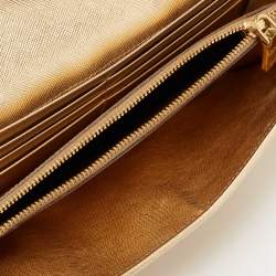 Pre Owned Prada Gold Saffiano Lux Leather Jeweled Studded Flap Continental Wallet