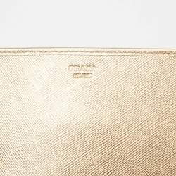 Pre Owned Prada Gold Saffiano Lux Leather Jeweled Studded Flap Continental Wallet