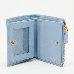 Pre Owned Prada Blue Saffiano Leather Compact Wallet