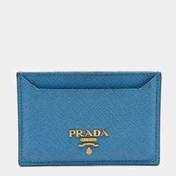 Pre Owned Prada Blue Saffiano Leather Card Holder