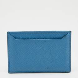 Pre Owned Prada Blue Saffiano Leather Card Holder