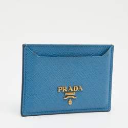 Pre Owned Prada Blue Saffiano Leather Card Holder
