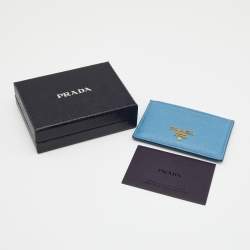 Pre Owned Prada Blue Saffiano Leather Card Holder