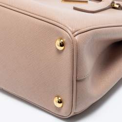 Pre Owned Prada Light Pink Saffiano Lux Leather Small Double Zip Tote