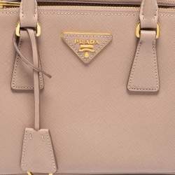 Pre Owned Prada Light Pink Saffiano Lux Leather Small Double Zip Tote