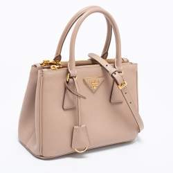 Pre Owned Prada Light Pink Saffiano Lux Leather Small Double Zip Tote