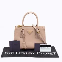 Pre Owned Prada Light Pink Saffiano Lux Leather Small Double Zip Tote
