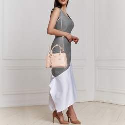 Pre Owned Prada Light Pink Saffiano Lux Leather Small Double Zip Tote