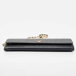 Pre Owned Prada Black Saffiano Metal Leather Wallet on Chain
