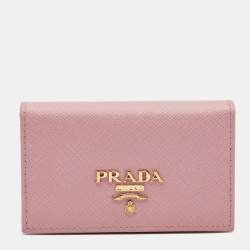 Pre Owned Prada Pink Saffiano Leather Card Holder