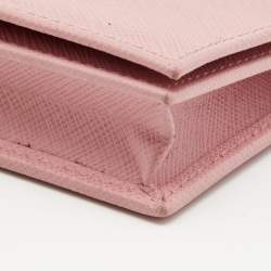 Pre Owned Prada Pink Saffiano Leather Card Holder