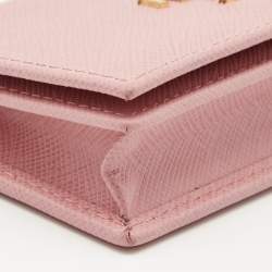 Pre Owned Prada Pink Saffiano Leather Card Holder