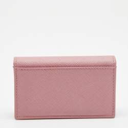 Pre Owned Prada Pink Saffiano Leather Card Holder
