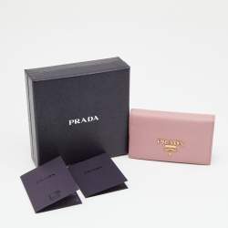 Pre Owned Prada Pink Saffiano Leather Card Holder