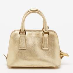 Pre Owned Prada Metallic Gold Leather Mini Promenade Satchel