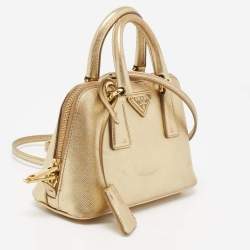Pre Owned Prada Metallic Gold Leather Mini Promenade Satchel