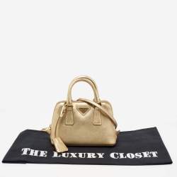 Pre Owned Prada Metallic Gold Leather Mini Promenade Satchel