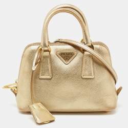 Pre Owned Prada Metallic Gold Leather Mini Promenade Satchel