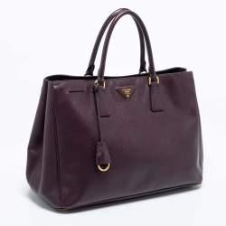 Pre Owned Prada Burgundy Saffiano Lux Leather Large Tote