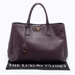 Pre Owned Prada Burgundy Saffiano Lux Leather Large Tote
