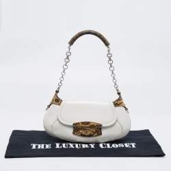 Prada White/Cream Leather and Lizard Flap Chain Hobo