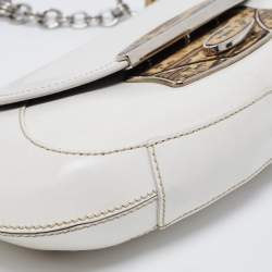 Prada White/Cream Leather and Lizard Flap Chain Hobo