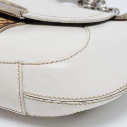 Prada White/Cream Leather and Lizard Flap Chain Hobo