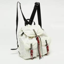Prada White/Black Nylon and Leather New Vela Studded Backpack