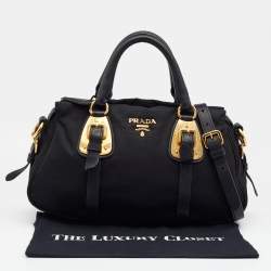Pre Owned Prada Black Nylon Tessuto And Leather Bauletto Shoulder Bag