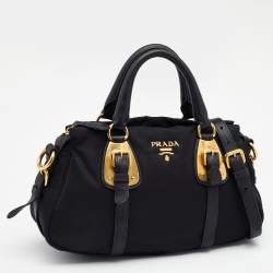 Pre Owned Prada Black Nylon Tessuto And Leather Bauletto Shoulder Bag