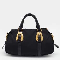 Pre Owned Prada Black Nylon Tessuto And Leather Bauletto Shoulder Bag