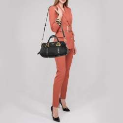 Pre Owned Prada Black Nylon Tessuto And Leather Bauletto Shoulder Bag