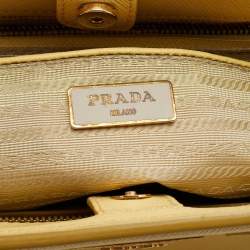 Pre Owned Prada Yellow Saffiano Lux Leather Parabole Tote