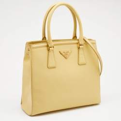 Pre Owned Prada Yellow Saffiano Lux Leather Parabole Tote