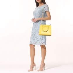 Pre Owned Prada Yellow Saffiano Lux Leather Parabole Tote