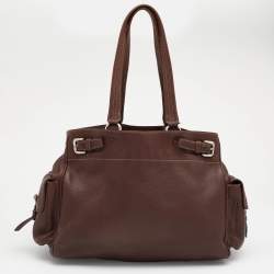 Pre Owned Prada Dark Brown Leather Vitello Daino Side Pocket Shoulder Bag