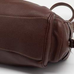 Pre Owned Prada Dark Brown Leather Vitello Daino Side Pocket Shoulder Bag