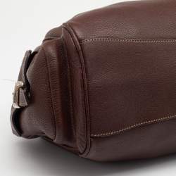 Pre Owned Prada Dark Brown Leather Vitello Daino Side Pocket Shoulder Bag