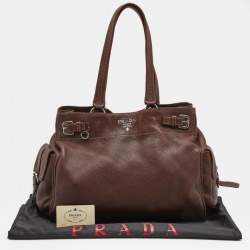 Pre Owned Prada Dark Brown Leather Vitello Daino Side Pocket Shoulder Bag
