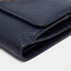 Pre Owned Prada Navy Blue Saffiano Metal Leather French Compact Wallet