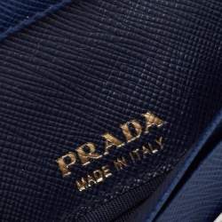 Pre Owned Prada Navy Blue Saffiano Metal Leather French Compact Wallet